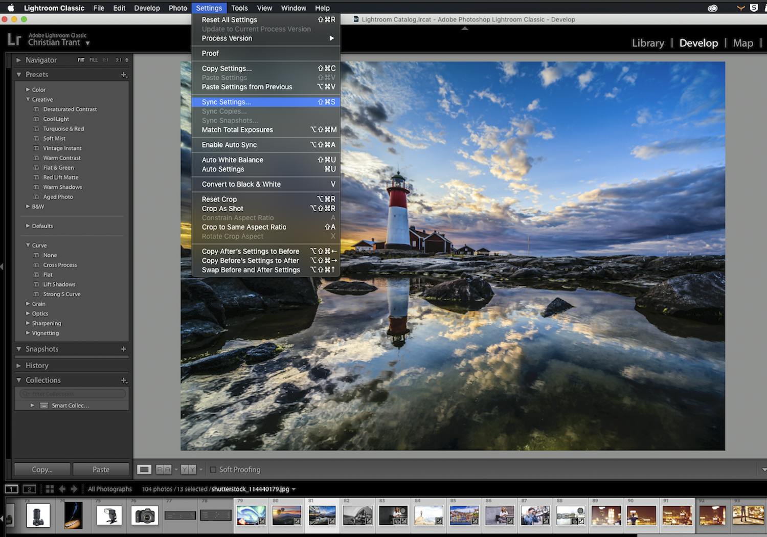 Justér flere fotos på samme tid i Lightroom.